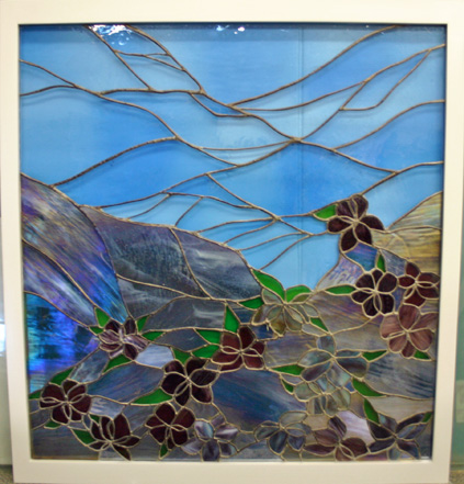 Stained Glass Panel with wood border after restoration